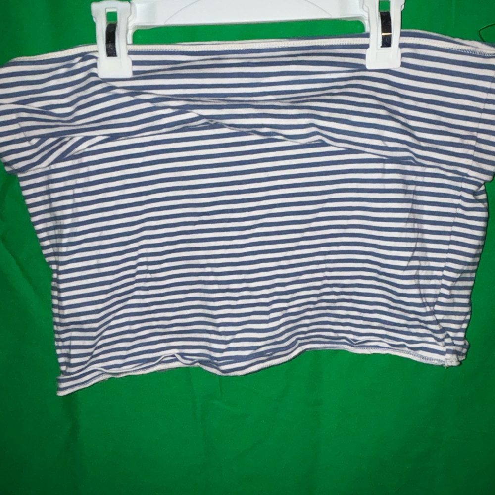 Hollister Blue and White Crop Top with Sailor Collar
